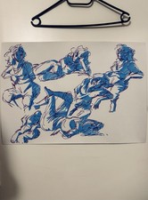 ORIGINAL Life Drawing Sketches, Clothed Female Model Art, Purple And blue Pen