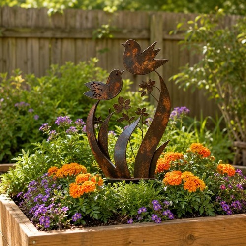 Metal bird wildflower garden - metal,