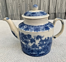 Small 18thc Blue & White  Soft Paste Porcelain Caughley Teapot & Lid c1785