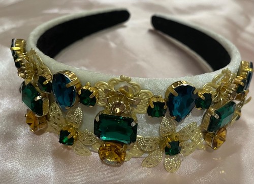 Yellow velvet jewel - yellow, headband