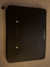 Handmade Real Leather Portfolio, A4 Document Case Folder Zipper Padfolio - Black