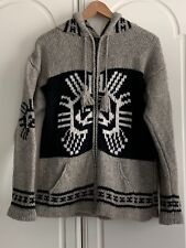 Ecuador Knitwear Grey Aztec 100% Wool Hooded Zip Jacket Cardigan Size S/M