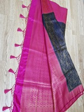 Dark Blue and Magenta Light Weight South Indian Silk Bridal Wedding Saree £80