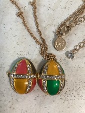 NEW FABERGE Egg INSPIRED “AdF “Enamel/Rhinestone Open Locket Pendant 16” Chain