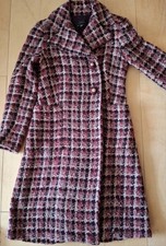 Zara Boucle Coat, Pink Purple, Checkered, Long Sleeves, Pockets, UKS