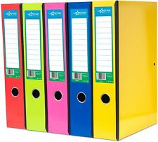 5 x Office Box Files Colourful Lock Spring Foolscap Paper Over -Bright's