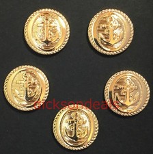5 Anchor Military Sailor Buttons Gold Colour Plastic 15mm 18mm 21mm Sew On Shank