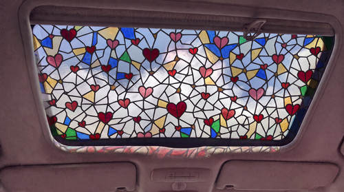 Stained glass hearts sunroof - stained,