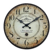 Retro Wooden Wall Clock Paris 1801 Pattern Silent Quartz Home Decoration Gift