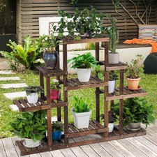 9 Tier Flower Rack Wood Plant Shelf Stand 13 Pots Bonsai Display Shelf Holder