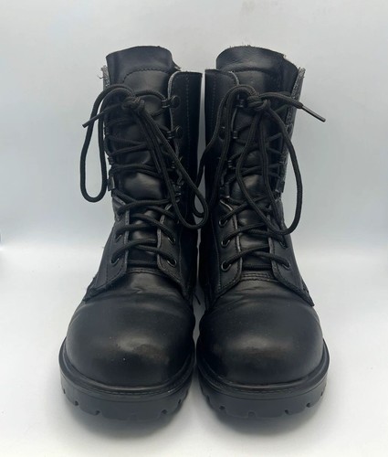 Black leather lace combat - black,