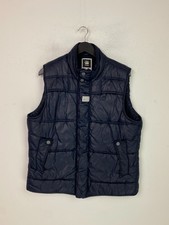 G-Star Raw Navy Quilted Shiny Puffer Gilet Sleeveless Zip Front Snap Collar UK L