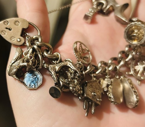 Vintage silver charm bracelet - charm,