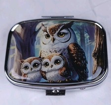 Rectangular Metal Pill Box Owl