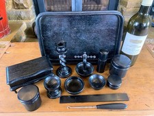 13 Piece Real Ebony Antique Dressing Table Set Jewellery Box, Pot, Hat Pin, Tray