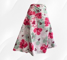 Cotton Skirt 12 Retro 50s Boho Flared Skater Pink White Floral Print A-Line DP