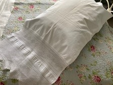 Fabulous Antique / Vintage White Pillowcase Deep Crochet Lace Edge