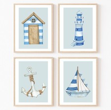 Watercolour Beach Huts Set of