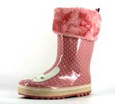 Vertbaudet Infant Girls UK 10 EU 28 Pink Fur Trim Bunny Rabbit Wellington Boots