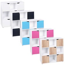 9 Cube Wooden Bookcase Shelving Display Shelves Storage Unit Wood Shelf Door New