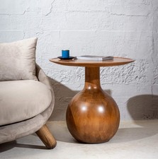 Round Solid Wood Side Table | Mid-Century Modern Living Room Furniture