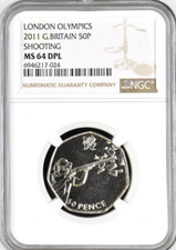 2011 Olympics Shooting 50p MS64 DPL NGC Britain Uncirculated