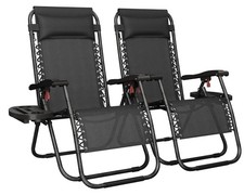 2PCS Zero Gravity Reclining Garden Chairs Foldable Sun Lounger w/ Cup Holder