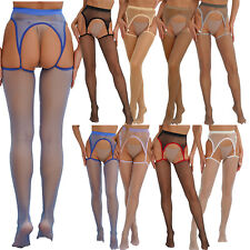 Woman Suspender Pantyhose Open Crotch Tights Glossy Sheer Garter Belt Stockings