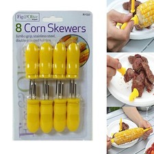 Stainless Steel BBQ Prongs Corn On The Cob Skewers Sweetcorn Holder Party 8 Pcs