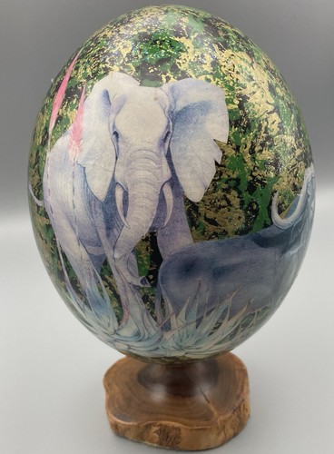 Painted ostrich egg carved - painted,