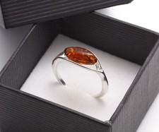 NATURAL BALTIC AMBER STERLING SILVER 925 Jewellery Gemstone RING Certified & Box