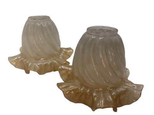 Amber ruffled glass lamp - amber,