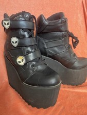 KILLSTAR Black Platform Boots UK Size 5 Silver Alien embellishments 