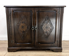 CABINET Jaycee Furniture Dark Oak HiFi Media Cupboard Hinged Lid Double Door