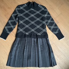 TED BAKER Floriiy Check Black White Jumper Style Wool Blend Dress Size 3 UK 12