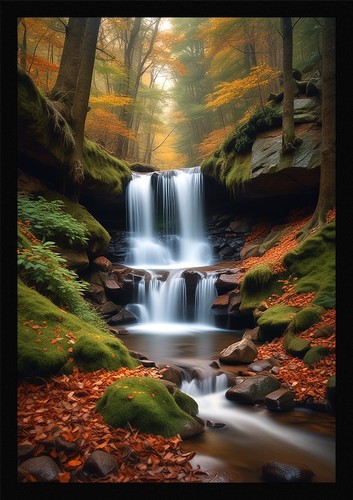 Waterfall beautiful framed - waterfall,
