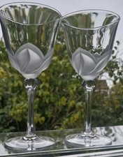Pair of J G Durand Florence Satine Petal Wine Glasses 17cm