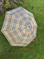 Vintage Burberry Burberrys Beige Nova Check Umbrella & Cover Wooden Handle