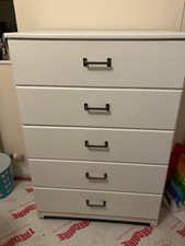 white bedroom furniture x2 bedside cabinets x1 5 drawers and x1 3 drawer