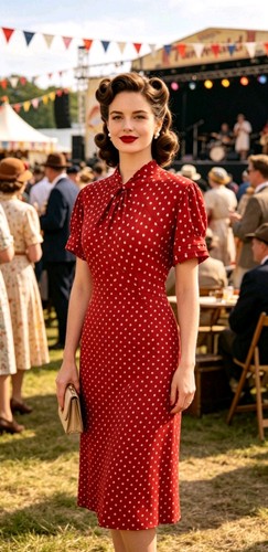 Vintage 1940s style red cream - vintage,