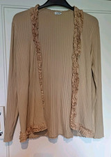 Gerry Weber Women's Size 18 Ruffle Beige Open Cardigan