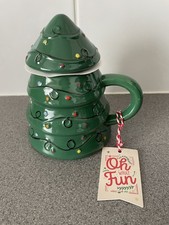 BNWT Festive Christmas Tree Ceramic Coffee Mug with Lid