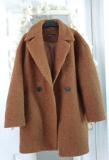 M&S TAN BORG BROWN DOUBLE BREASTED AUTUMN ? WINTER COAT 12 14 M L