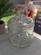 Vintage Pressed Glass Jar Pot Lidded Storage Canister Candy Sweet Cotton Wool