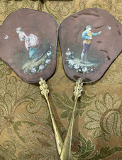 Antique Hand-Painted Silk Face Screens – 18th/19th Century Romantic Pair –