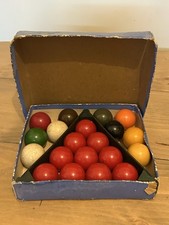 Set Of Vintage Small Snooker Balls Wood Rack 2 White Balls Boxed Nicholl Brown 
