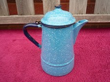 Vintage Blue Speckle Enamel Hinged Lid Coffee Pot.