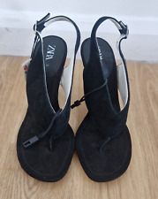 Zara black high heel sandals size 37 UK 4 flip flop suede brand new tag toe post