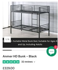 Anmer Reinforced Bed Extra Strong Metal Changable Bunk Bed Black COLLECTION ONLY