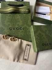 Geniune Gucci Vintage 2cm GG Logo Gold Tone Earrings with Original Packaging